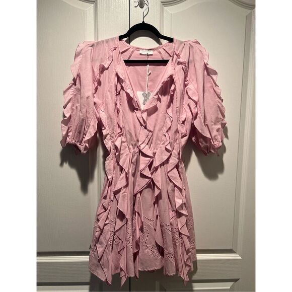 LACE the Label Pink GAIA FRILLS Mini Dress Vacation  Size S NWT$490 - Picture 1 of 8